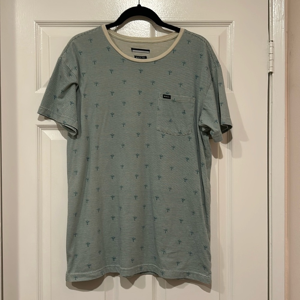 RVCA relaxed fit striped palm trees shirt // Size Large